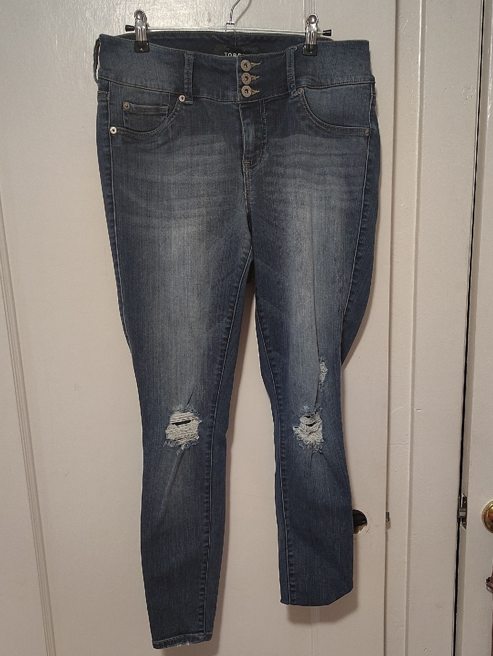 torrid Distressed Dark Blue Skinny Jeans